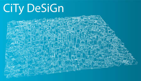 Wire-frame City, Blueprint Style. Vectorのイラスト素材