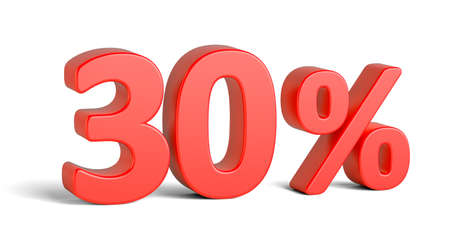 Red thirty percent sign on white background