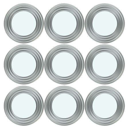 Group of metal tin cans with white paper labelsの写真素材