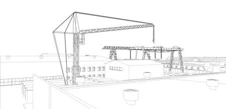 Industrial zone with buildings and cranes. Vector rendering of 3dのイラスト素材
