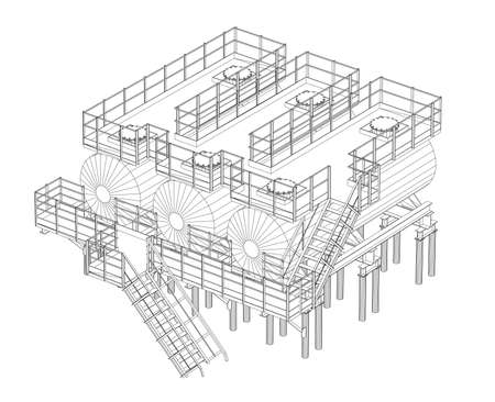 Industrial equipment. Detailed vector illustration on white background. Vector rendering of 3d. Wire-frame styleのイラスト素材