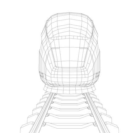 Abstract polygonal high-speed passenger train. Traveling concept. Vector rendering of 3d. Wire-frame styleのイラスト素材