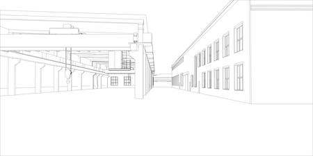 Industrial buildings. Vector rendering of 3d. Wire-frame styleのイラスト素材
