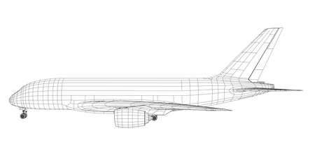 Airplane in wire-frame style vector illustration.のイラスト素材