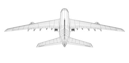 Airplane in wire-frame style. Rear view. EPS 10 vector 3d formatのイラスト素材