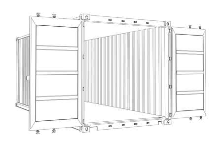 Open Empty Cargo Container. Wire-frame styleのイラスト素材