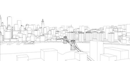 Wire-frame New York City, Blueprint Style.のイラスト素材