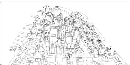 Wire-frame New York City, Blueprint Style.のイラスト素材