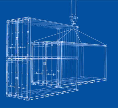 Cargo container. Wire-frame style. Vector rendering of 3d