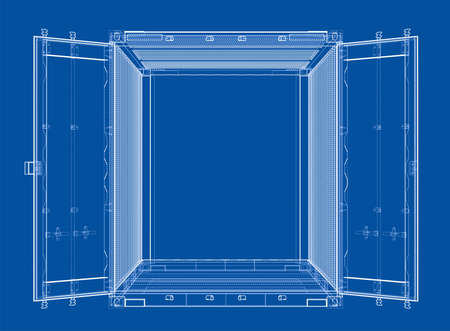 Cargo container. Wire-frame style. Vector rendering of 3d