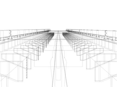 Bridge sketch. Vector rendering of 3d. Wire-frame style. The layers of visible and invisible lines are separatedのイラスト素材