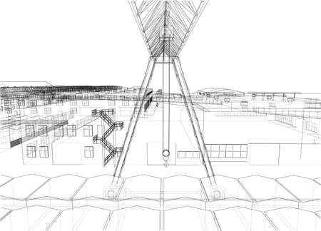 Industrial zone with buildings and cranesのイラスト素材