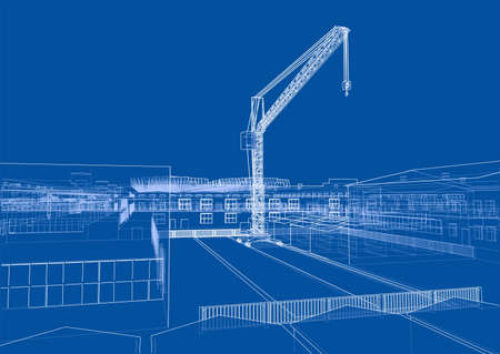 Industrial zone with buildings and cranesのイラスト素材