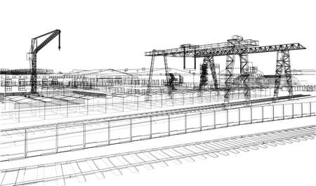 Industrial zone with buildings and cranes.のイラスト素材