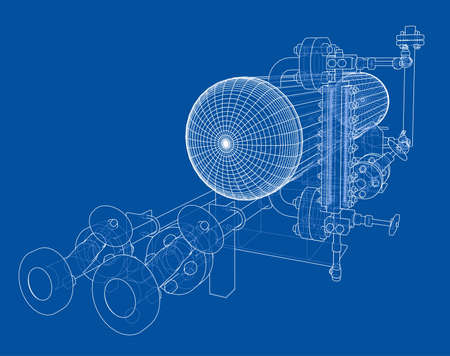 Wire-frame industrial equipment design illustration.のイラスト素材