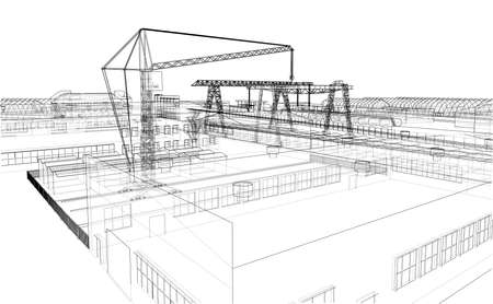 Industrial zone with buildings and cranesのイラスト素材