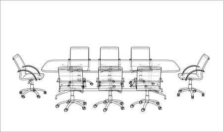 Conference table with chairs in sketch styleのイラスト素材