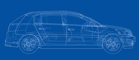 Concept car. Vector rendering of 3d. Wire-frame style. The layers of visible and invisible lines are separatedのイラスト素材