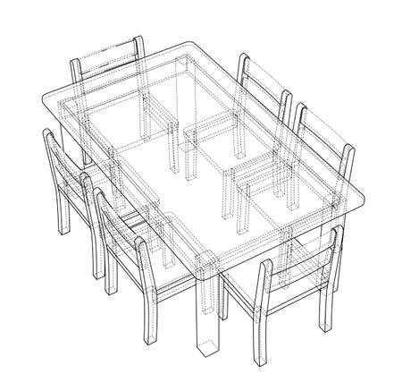 Table with chairs. Vector rendering of 3dのイラスト素材