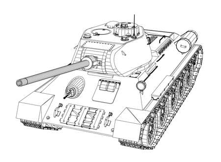 Blueprint of realistic tank. Vector format, rendering of 3d illustration.のイラスト素材