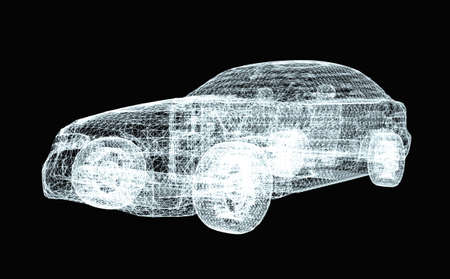 Car wireframe on black backgroundの写真素材