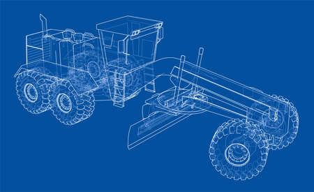 Road grader. Vector rendering of 3d. The layers of visible and invisible lines are separatedのイラスト素材