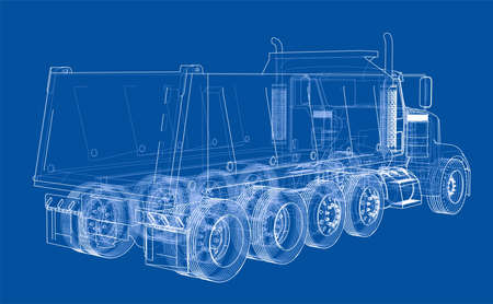 European truck outlined vector rendering of 3d. The layers of visible and invisible lines are separatedのイラスト素材