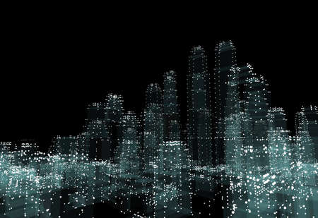 Cityscape futuristic 3d city neon light. 3d illustration. Black backgroundの写真素材