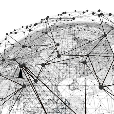 Close up of Earth and network lines on top of itの写真素材