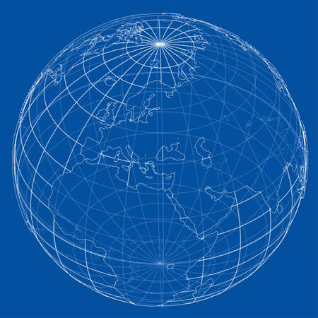 Globe contour. Vector rendering of 3dのイラスト素材