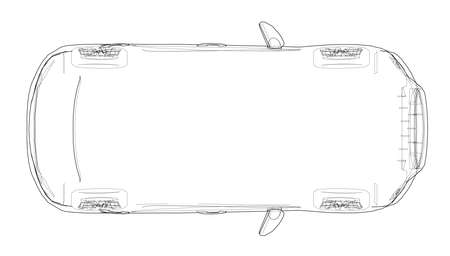 Car outline drawing. Vector rendering of 3d. The layers of visible and invisible lines are separatedのイラスト素材