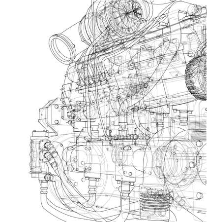 Car engine. Vector rendering of 3dのイラスト素材