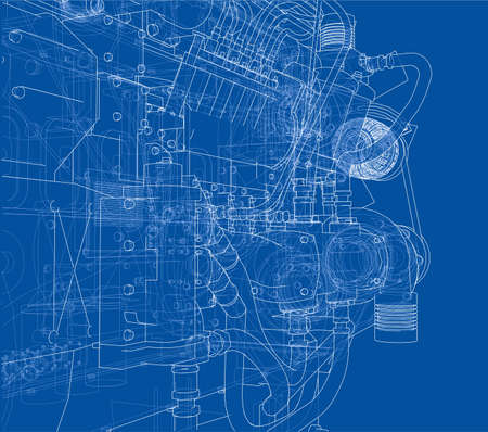 Car engine. Vector rendering of 3dのイラスト素材