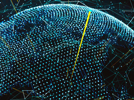 A world map consisting of dots and lines. A global network connecting world's points. Technological template for background of your design. Abstract representation of digital world. 3d illustrationの写真素材