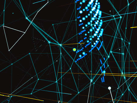 An array of points in the form of a world map are connected to the network. Social networks,...