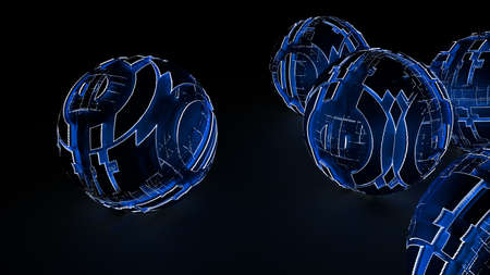 Abstract Futuristic Spheres Glowing Blue Light