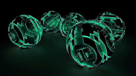 Abstract Futuristic Spheres Glowing Green Light