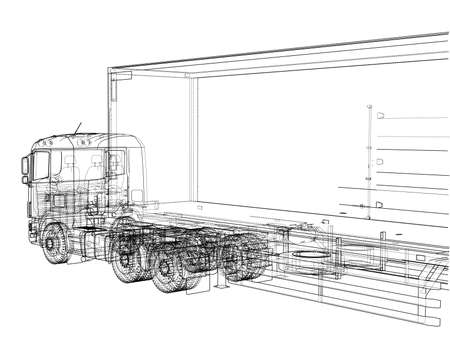 European truck outlined vector isolated on white backgroundのイラスト素材