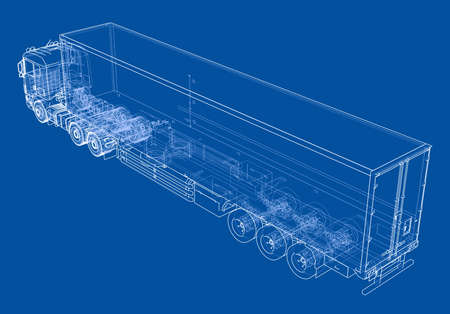 European truck outlined on blue background. Vector illustration.のイラスト素材