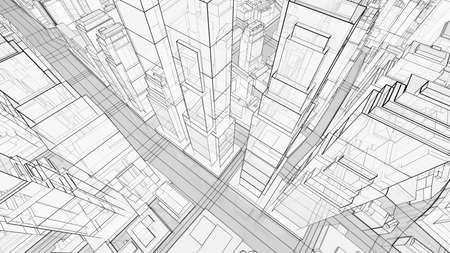 Sketch of modern city, aerial viewの写真素材