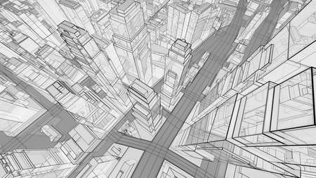 Sketch of modern city, aerial viewの写真素材