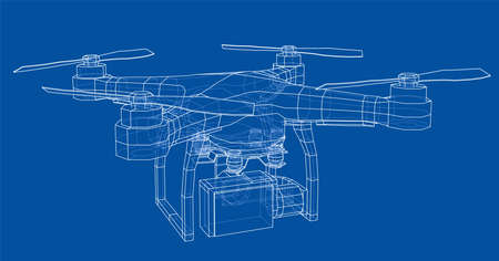 Drone concept. Vector rendering of 3d. Wire-frame style. The layers of visible and invisible lines...