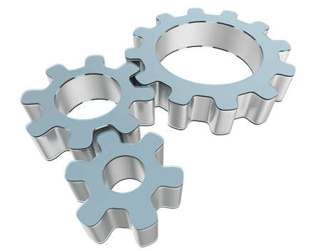 Three 3d gears made of metal and glassの写真素材