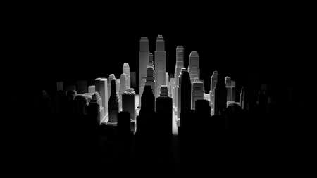 Middle of 3d city is illuminated by a spotlightの写真素材