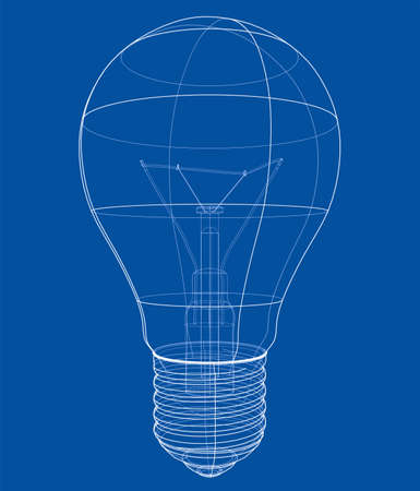 Outline light bulb. Vector rendering of 3d. Wire-frame style.のイラスト素材