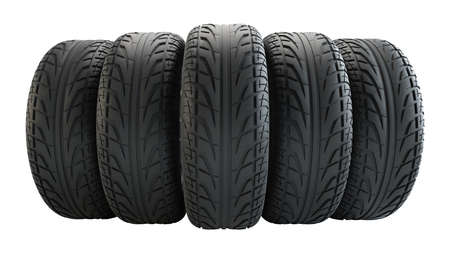 Car tires in row, isolatedの写真素材