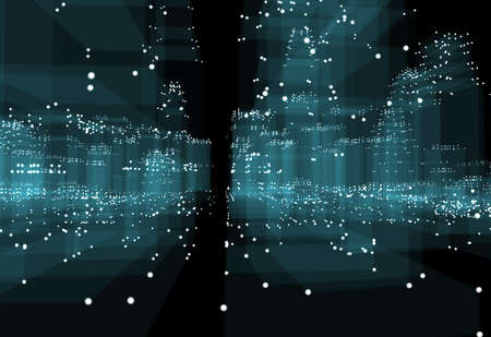 Abstract 3d city with dots and blue buildings