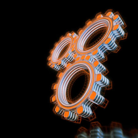 Glowing three digital gearsの写真素材