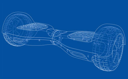 Hoverboard electric self-balancing scooter. Vector rendering of 3d. Wire-frame style. The layers of...