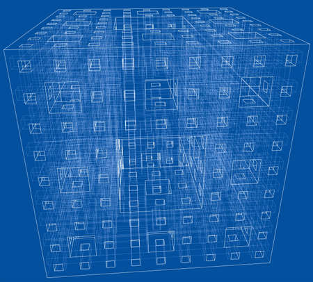 Abstract boxes outlined vector rendering of 3dのイラスト素材